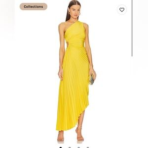 A.L.C. ALC Delfina Pleated One Shoulder Dress Yellow Sole size 4